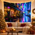 thumbnail image 2 of Nighttime Cafe on Wet Neon-Lit Cyberpunk Street, Moody Digital Art for Urban Decor Fans, Atmospheric Wall Art, Housewarming Gift, Tapestry Wall Hanging for Bedroom and Living Room, 2 of 6