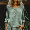 thumbnail image 2 of Olyvenn Cotton Linen Henley Tops for Women 2025 Casual Long Sleeve Loose Fit Scoop Neck Blouses High Low Peasant Tunic Tops Green XXXL, 2 of 6