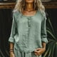 thumbnail image 2 of Tops de otoño,Camiseta de mezcla de lino para mujer, cuello redondo con botones delanteros, manga larga, corte regular para uso diario, sopatenor, 2 of 8