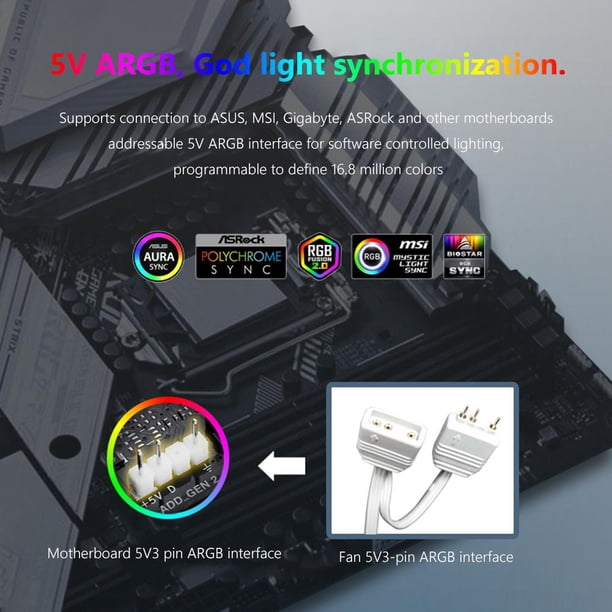 COOLMOON DM1 5V 3PIN ARGB 12V 4PIN PWM Luminous PC Case Fan (White Positive Ndcxsfigh Para estrenar
