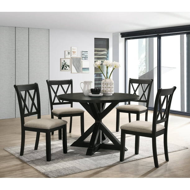 Windvale CrossBuck Wood 5Piece Dining Set in Black