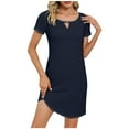 thumbnail image 2 of Liquidation d'Été 2025! Robe Grande Taille pour Femmes, Liquidation de Robe d'Été pour Femmes, Mode Féminine Couleur Unie Encolure Creuse Boucle Manches Courtes Robe Col Rond, 2 of 5