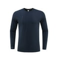 thumbnail image 3 of Goodtrade8 Fall Tops for Men Plus Size Solid Color Dry and Fit Casual Long Sleeve Crew Neck Dark Blue Oversized Shirts for Men, 3 of 5