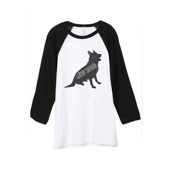 Thread Tank German Shepherd Dog Silhouette Unisex 3/4 Sleeves Baseball Raglan White Black Small