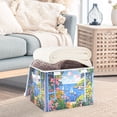 thumbnail image 3 of Yayeee Collapsible Cube Storage Bin with Lid Fabric Closet Decorative Basket with Handles, Pink Floral Window, 3 of 7