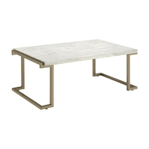 ACME Boice II Rectangular Faux Marble Top Console Table in Champagne Beige