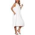 thumbnail image 4 of Vestidos de lino para mujer INSPIRE CHIC, con cuello redondo, corte holgado, sin mangas, vestidos de verano casuales con bolsillos, color blanco L, 4 of 6