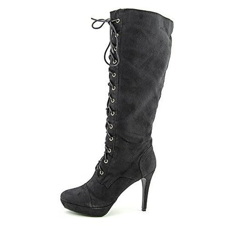 black canvas knee high boots