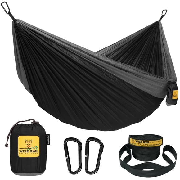 Hamaca de camping Wise Owl Outfitters SO de nailon negro y gris