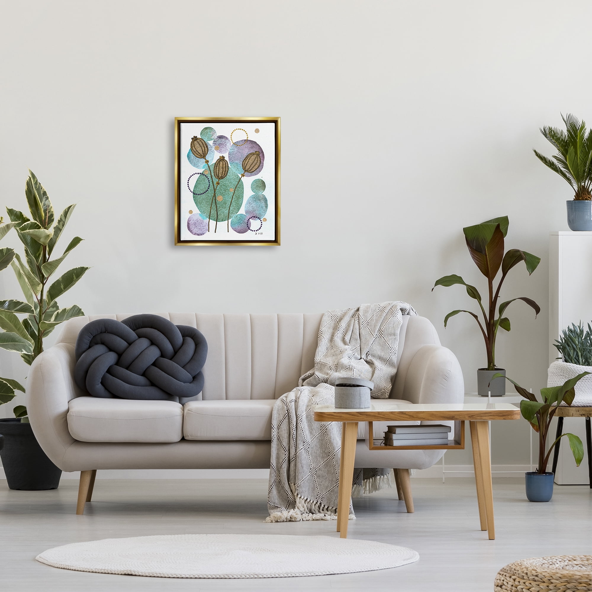 Stupell Industries Modern Geometric Botanicals Botanical & Floral Painting Gold Floater Framed Art Print Wall Art, 17 x 21