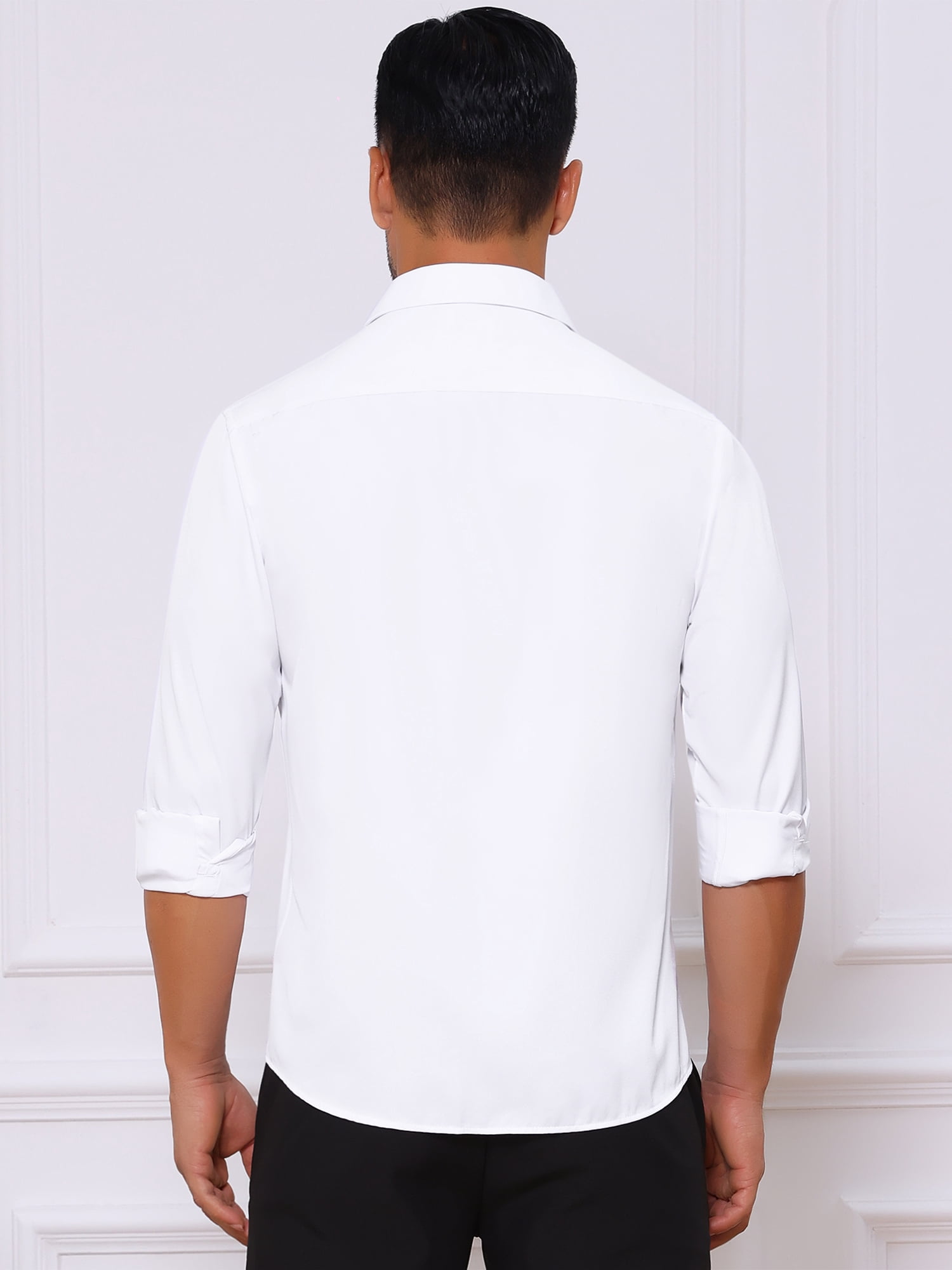 DARING DIVA Men's Point Collar Button Long Sleeve Business Shirts S White