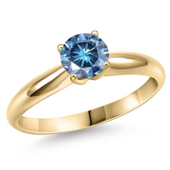 Gem Stone King 14K Yellow Gold Persian Blue Moissanite Engagement Ring for Women | 1.00 Cttw | Round 6.5MM | Gemstone Birthstone | Size 5