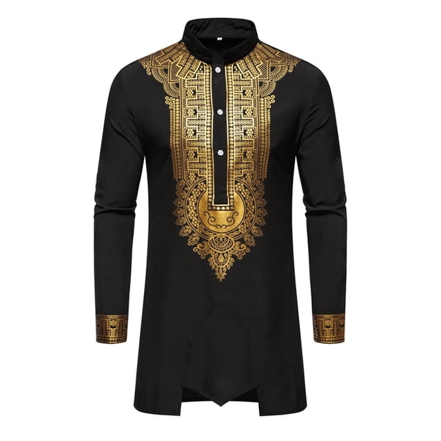 Ensemble Chemise Imprimé Dashiki Manches Longues Automne Hiver pour Hommes avec Pantalon Formel et Tenue Décontractée