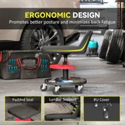 Rolling Creeper Garage Stool, 300 lb Capacity Mechanic Stool with 360° Wheels, Tool Tray & Adjustable Height – Red
