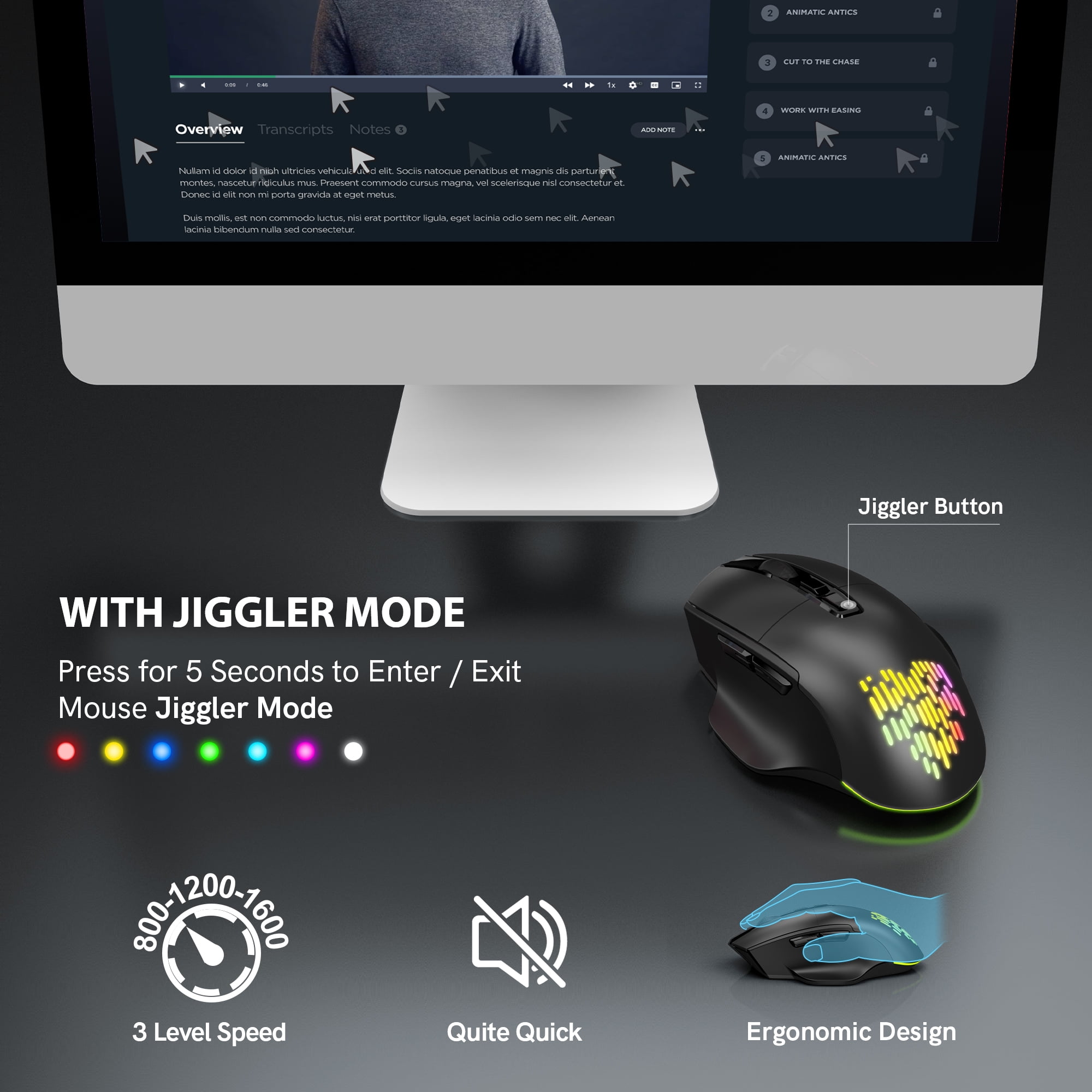 Wireless Keyboard and Mouse Backlits, Wrist Rest, Jiggler Mouse