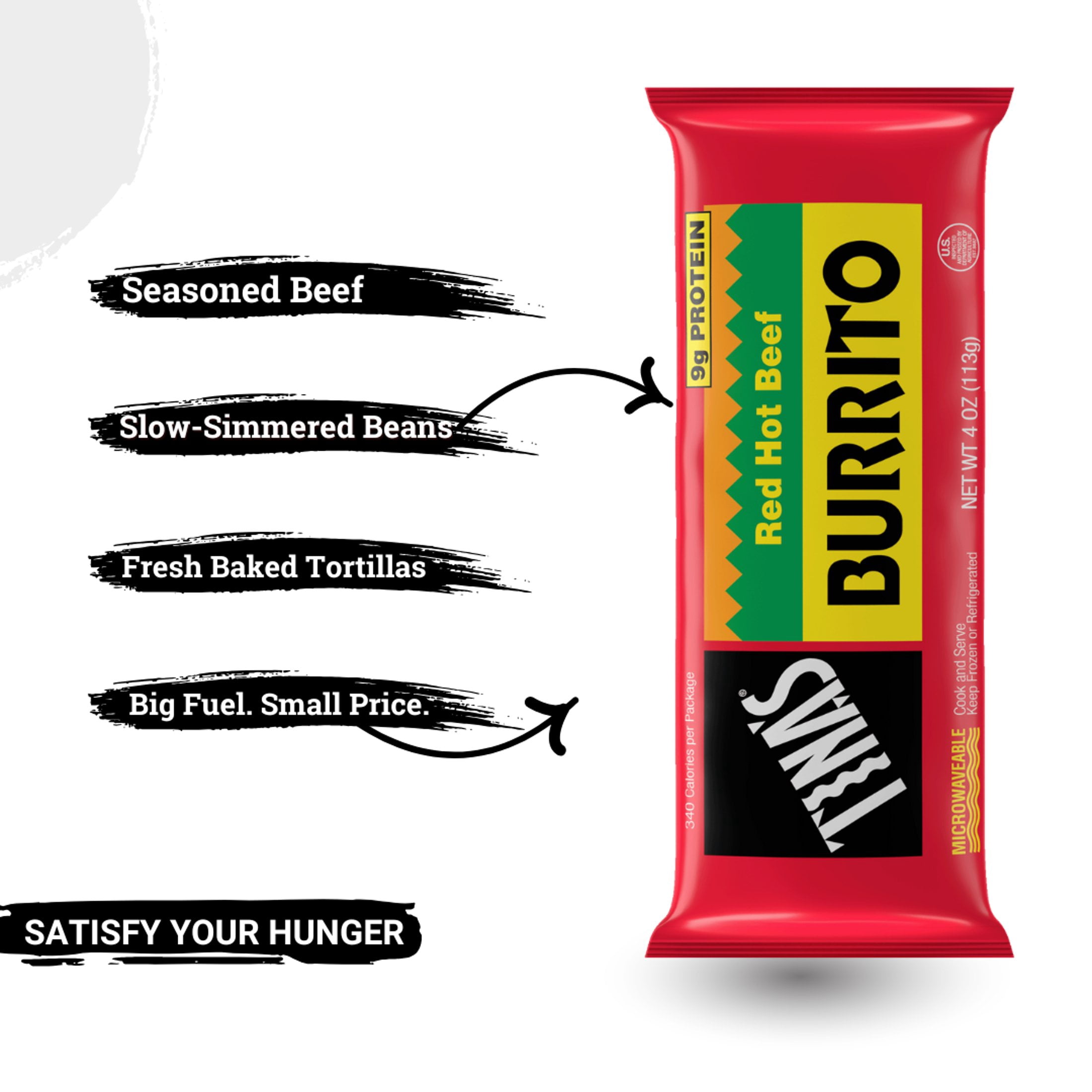 Tina’s Red Hot Beef Burrito, Frozen Microwave Meal Snack, 4 oz Single Serve, High Protein, Everyday Value