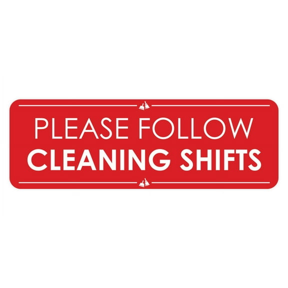 Signs ByLITA Standard Please Follow Cleaning Shifts Door or Wall Sign Easy Installation | Shared Accommodation | Sign for Home, Business, AirBNB and Office Spaces Sign (Red) - Large