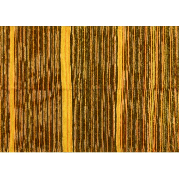 Ahgly Company Machine Washable Indoor Rectangle Oriental Yellow Traditional Area Rugs, 7' x 10'