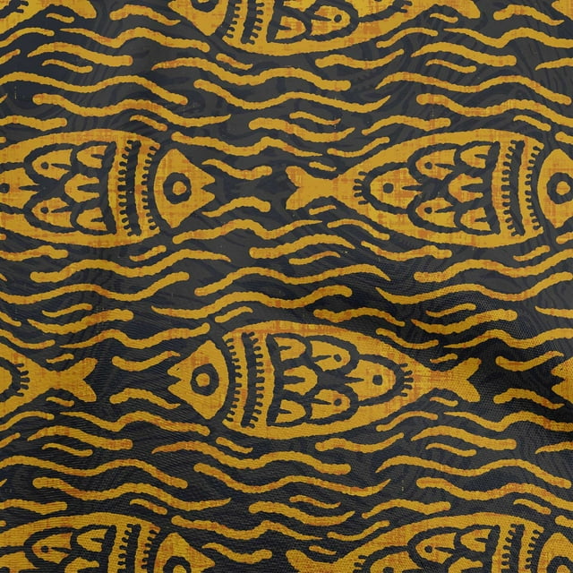 oneOone Silk Tabby Gamboge Yellow Fabric Asian Block Fish Sewing Material Print Fabric By The Yard 42 Inch Wide