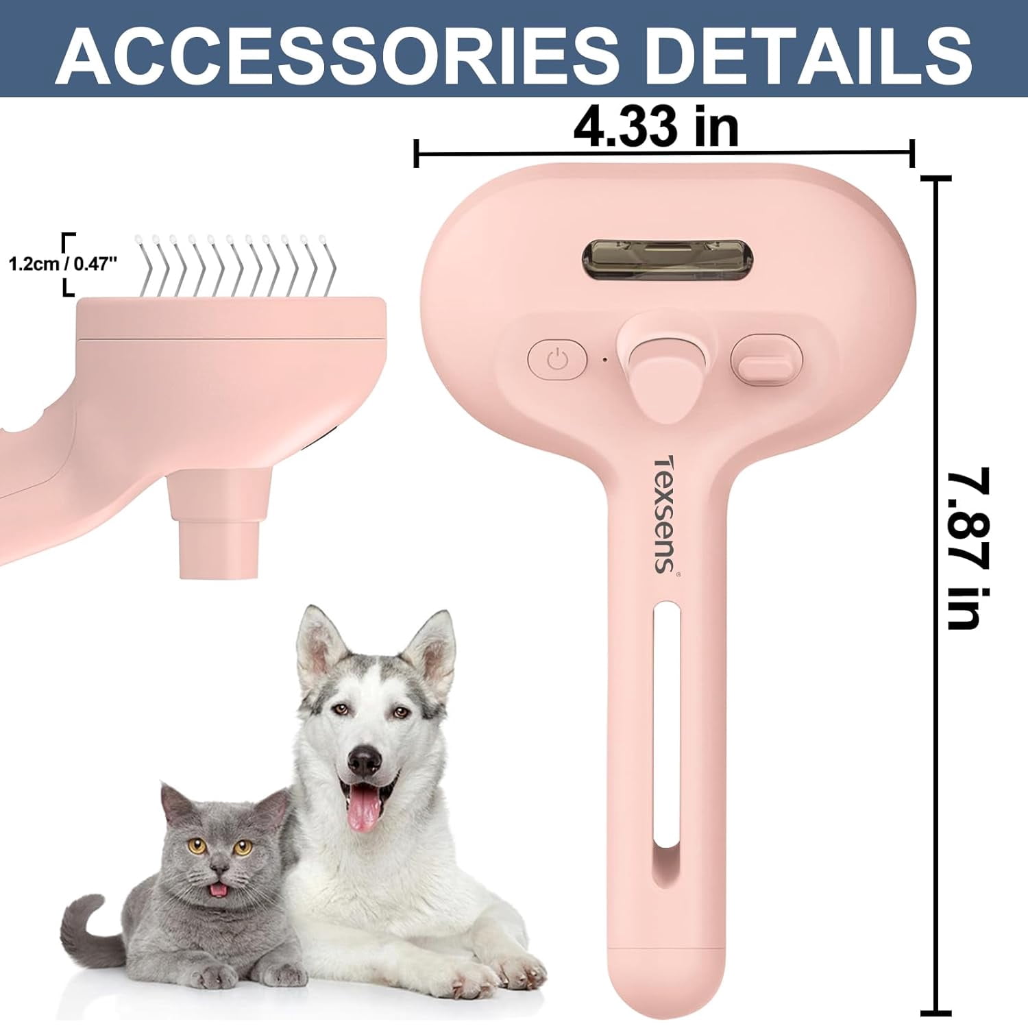 Cat Steam Brush - Steamy Pet Brush for Shedding, Misting Hair Brush for Long & Short Haired Cats, Dogs & Rabbits, Self Cleaning Grooming Tool (Pink)