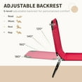 thumbnail image 4 of 2 Piece Folding Chaise Lounge Pool Chairs, Outdoor Sun Tanning Chairs with 5-Level Reclining Back, Steel Frame for Beach, Yard, Patio, Red, 4 of 7