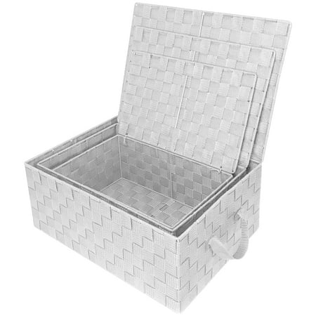 Sorbus Woven Storage Bin Baskets with Handles and Lid for Closet, Shelves Organizing- Set of 3
