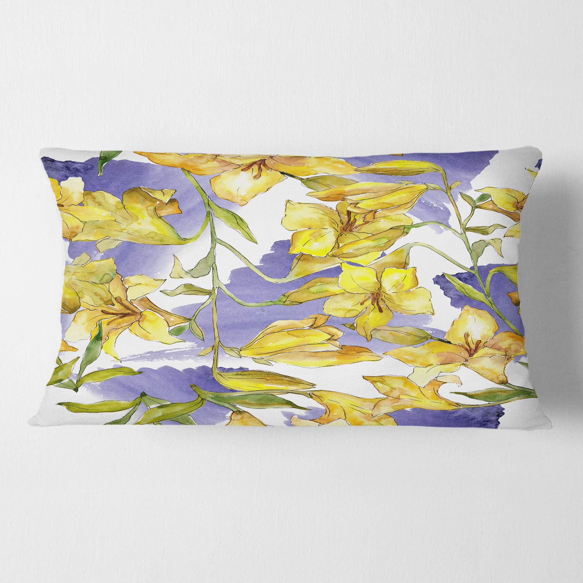 Designart Retro Handdrawn Poppies V' Mid-Century Modern Throw Pillow - 12x20