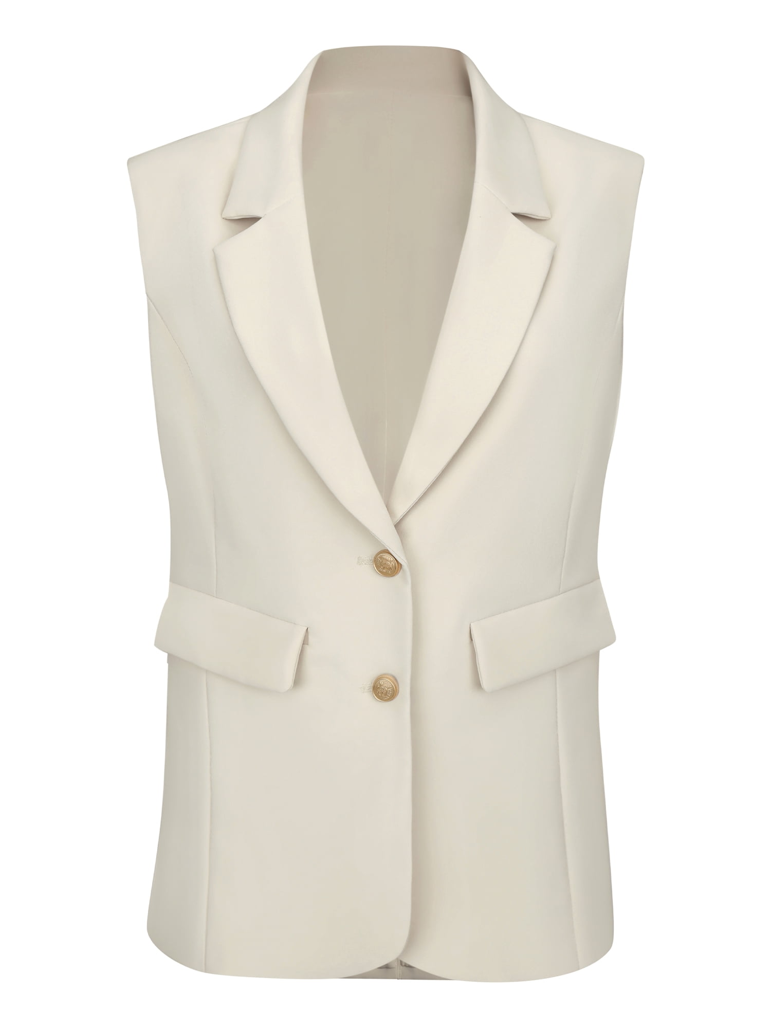 DARING DIVA Women's Sleeveless Vest Notch Lapel Suit Jacket with Pockets S Beige
