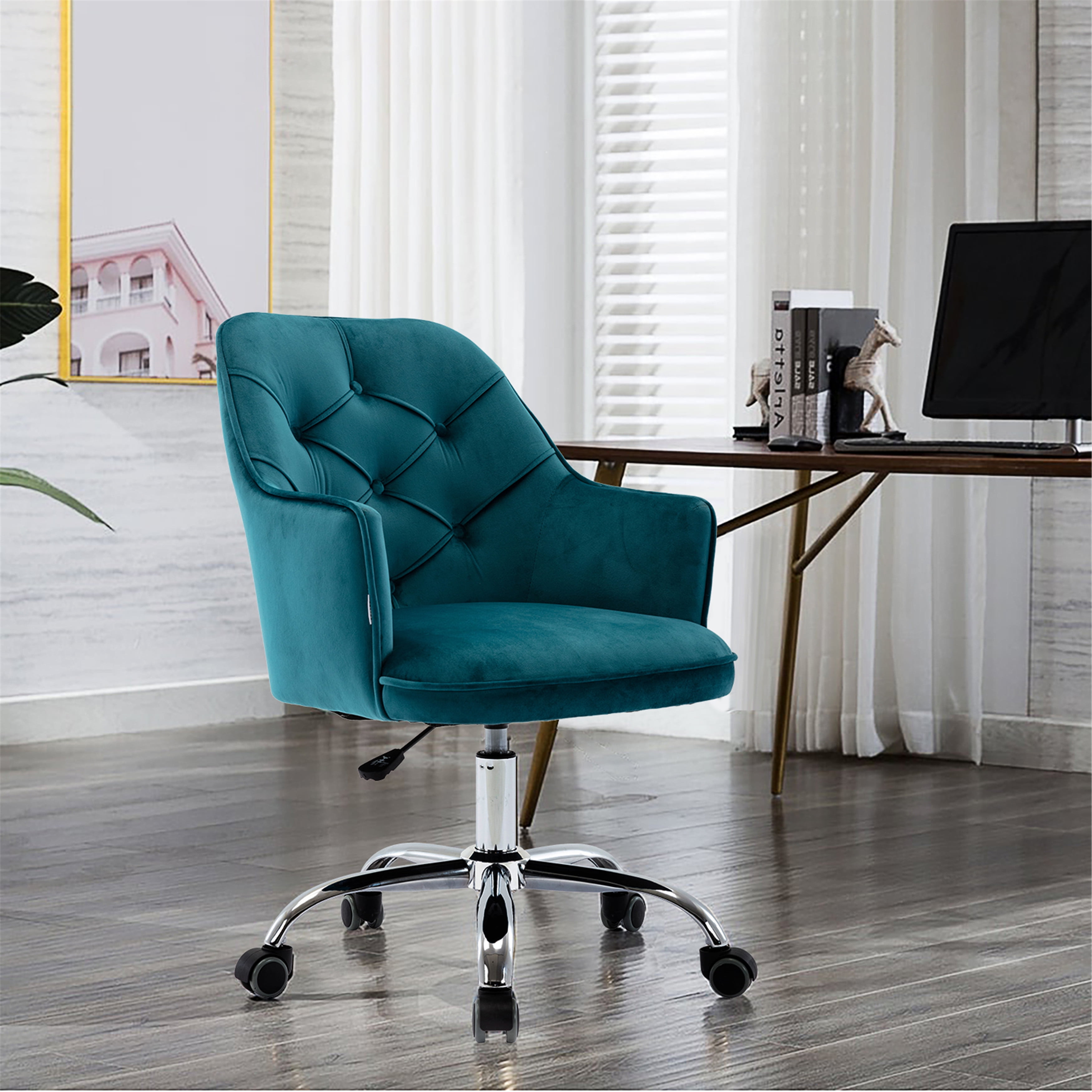 Velvet Swivel Shell Chair for Living Room/Bed Room, Mid Back Modern