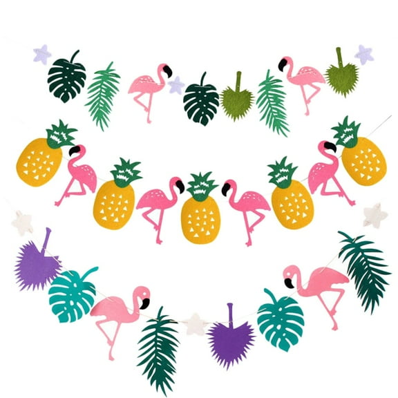 HONITANO 3Pack Party Decoration Felt Bunting Tropical Flamingo Pineapple Palm Leaf