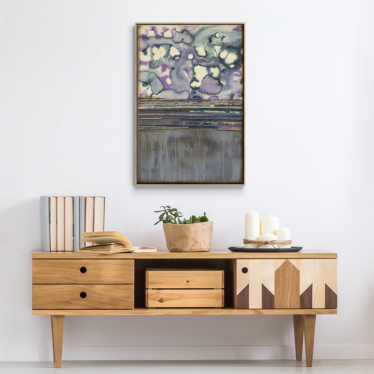 Fireworks Framed Premium Gallery Wrapped Canvas - Ready to Hang - 17 x 25 - Natural Wood Floating Frame