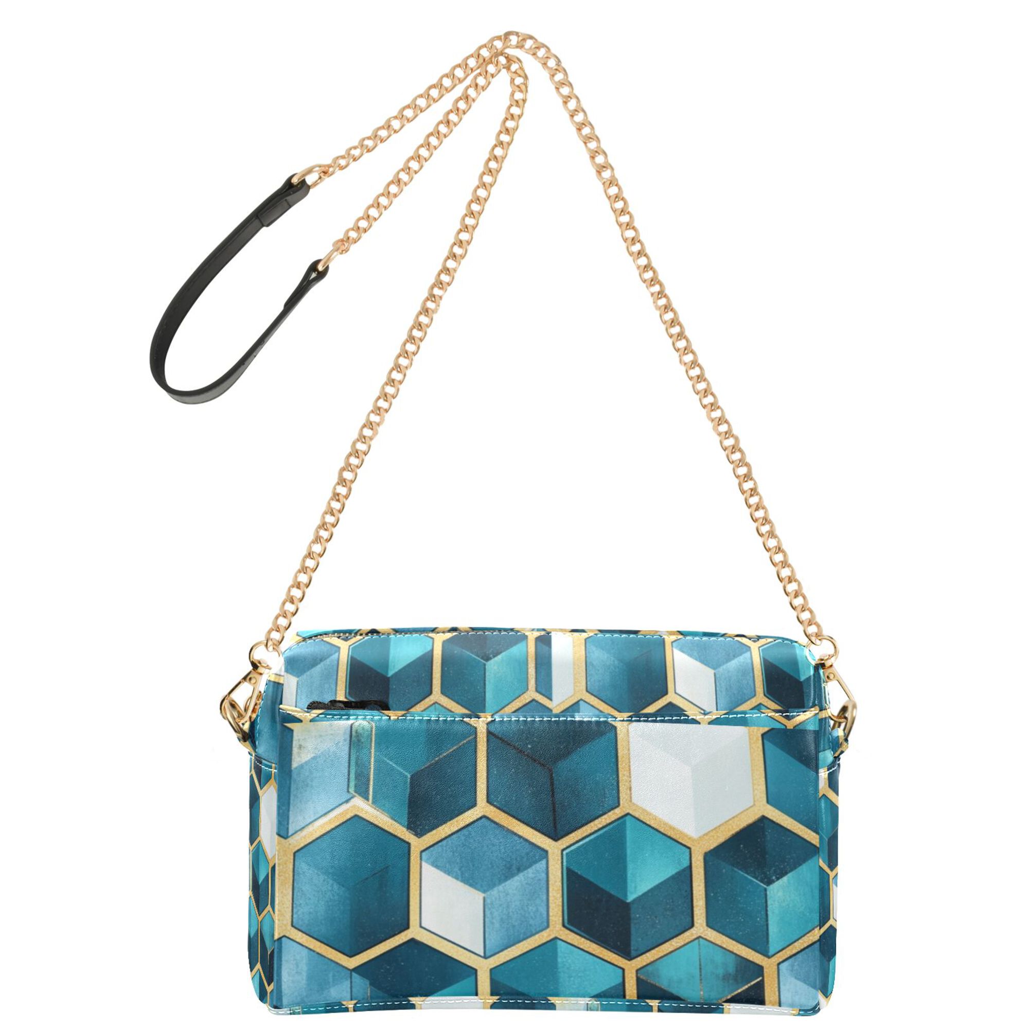 FORMRS Women Crossbody Purse with Chain Strap Vegan Leather Shoulder Handbag, Light Blue Geometric Pattern