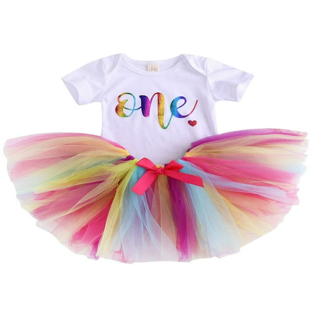 Ensemble 2 Pcs pour Nouveau-Née Fille : T-Shirt Imprimé « Mon 1er Anniversaire », Haut, Jupe Tutu, Robe