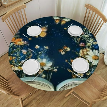 

SHERONV Floral Butterfly Round Tablecloth Stain-Resistant Washable 38 -42