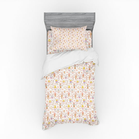 Ambesonne Ice Cream Bedding Set 3 Pcs, Candies, Twin XL, Peach Coral Mint