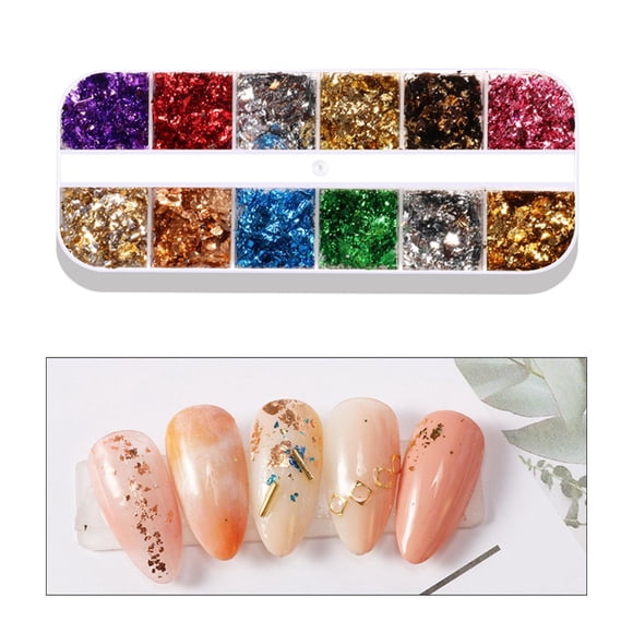 Copos de láminas de uñas de colores, esmalte de Gel, herramientas de decoración de uñas, confeti, 12 colores, lámina de uñas Irregular, lentejuelas de Estilo A Fernando Copos de papel de uñas
