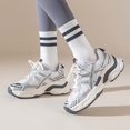 thumbnail image 4 of Xijirk Womens Striped Cuff Mid Calf Socks for Four Season Daily Sports Casual Outfits Soft Rib Knit Trendy Hosiery,White,A, 4 of 6