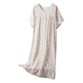 thumbnail image 2 of QUINDOS Pajamas for Women Mid Length Long Nightgowns for Women Short Sleeve Pleated Sleep Dress Casual Crew Neck Print Home Wear Night Dress, 2 of 3