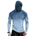 thumbnail image 3 of Men's Long Sleeve Sun Shirt with Hood and Mask, Ombre Color Block Design UPF 50+ Rash Guard, Lightweight Athletic Top Sky Blue L, 3 of 9