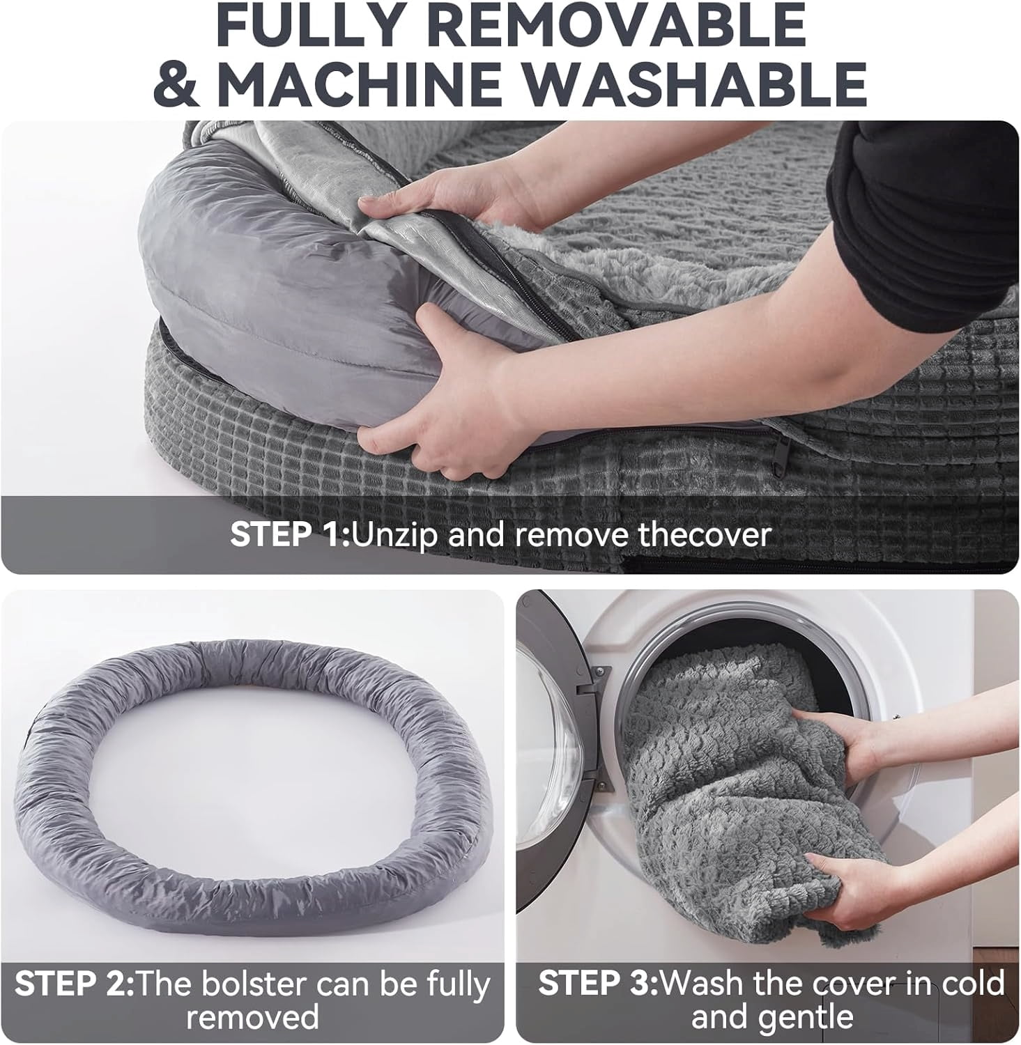 Comfortable XL Orthopedic Dog Bed Grey with Removable Washable Cover and Support