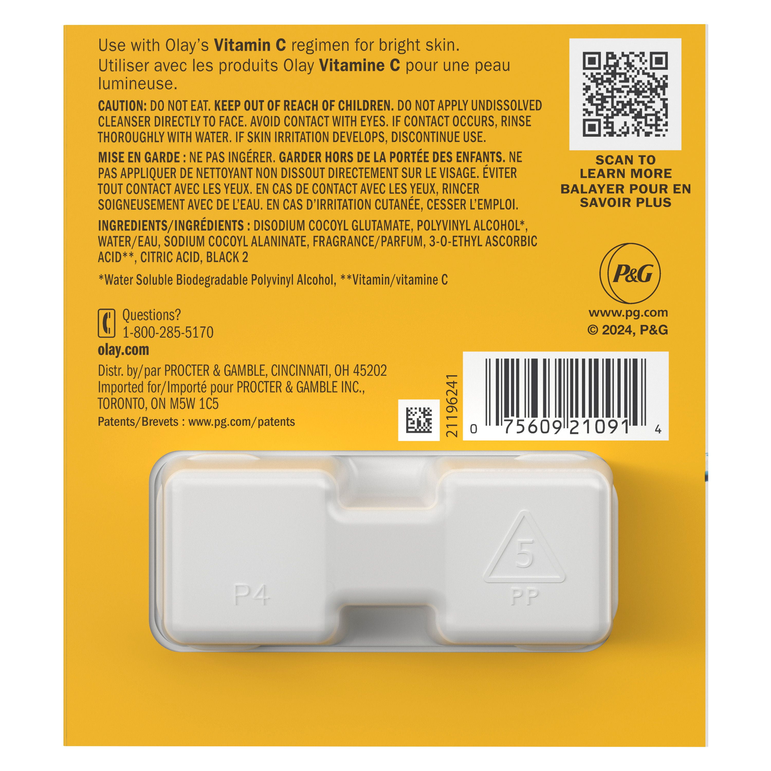 Olay Cleansing Melts + Vitamin C Face Cleanser, Water-Activated Face Wash Cleans, Tones, and Refreshes Skin, 12 Count