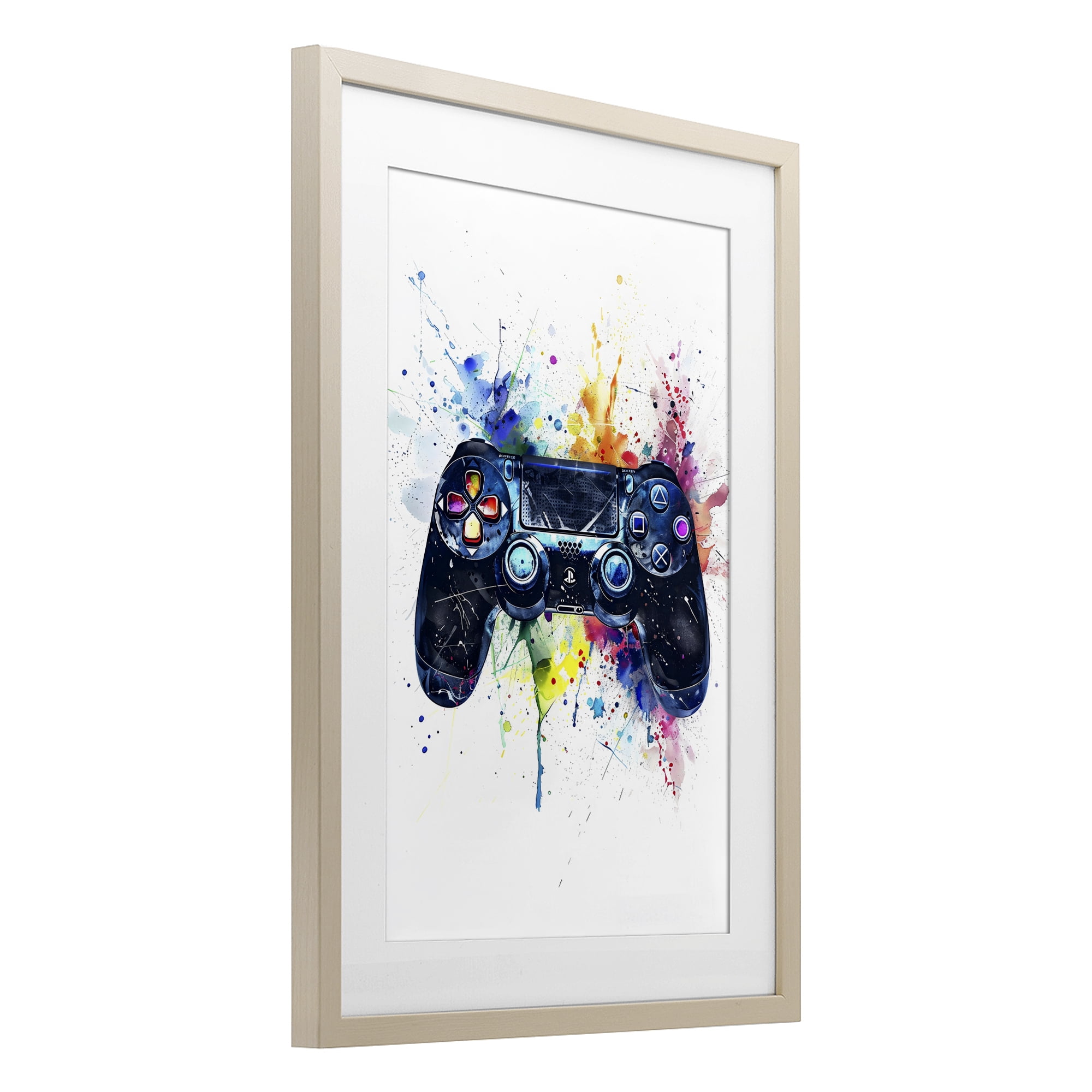 Stupell Industries Colorful Gaming Controller Splatter Birch Framed Print Under Glass, design by Creative Studio