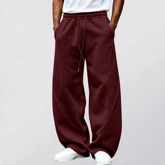 Gizkkal Baggy Sweatpants for Men Drawstring Elastic Waist Trousers Casual Loose Workout Wide Leg Pants with Pockets