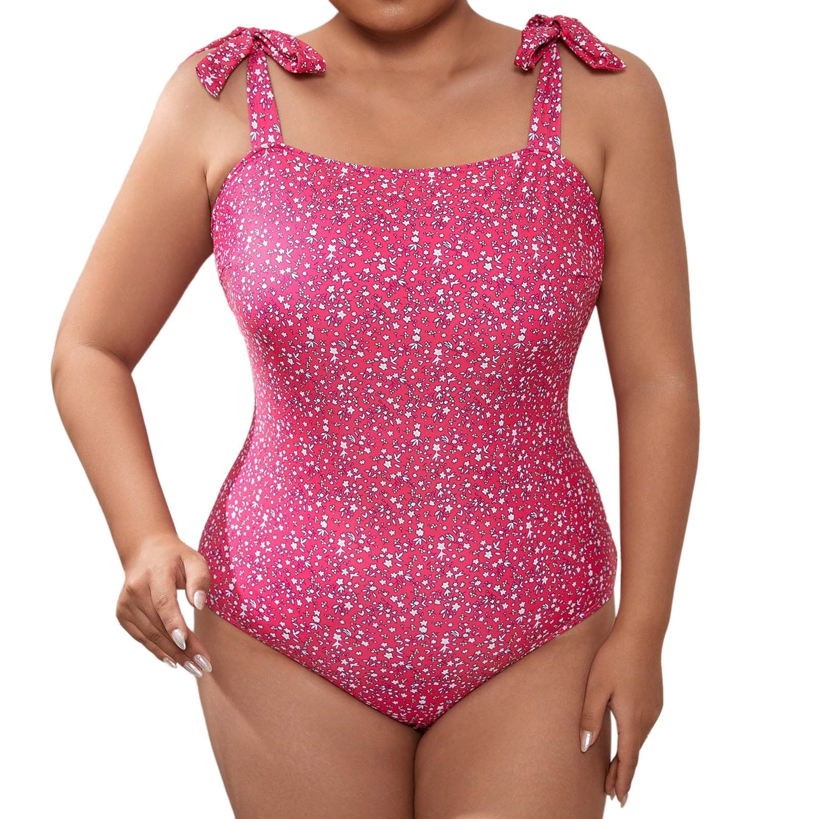 Aayomet Womens Bathing Suits Swimsuit Multi Color Solid Color Big Size Swimsuit Knitted Swimsuit (Hot Pink, XXXXL)