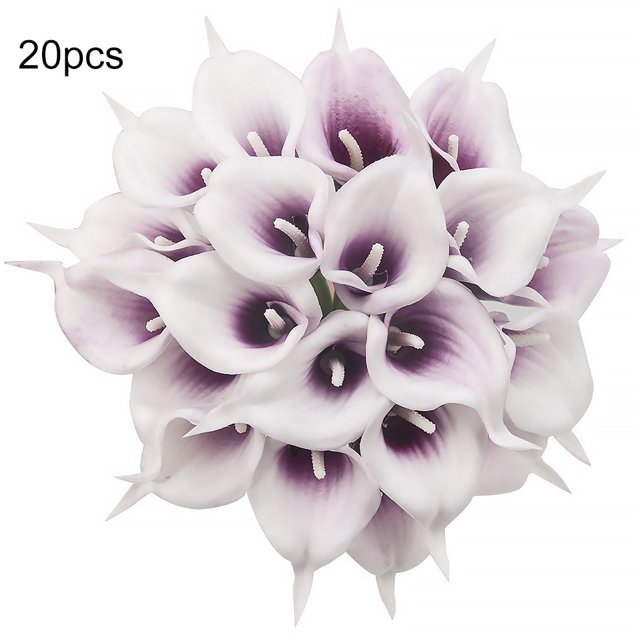 Decoración floral artificial oficina en casa PU flor falsa ceremonia de boda Mini flor artificial, blanco púrpura 20 Piezas Vogacara HA6565-05B*20