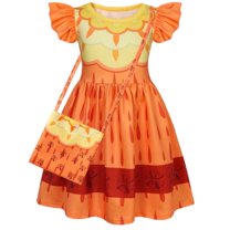 Benylion Girls Floral Fantasy Dress 5-6T - Bloom Princess Gown with Ruffled Sleeves & Bag Fairy Tale Costume