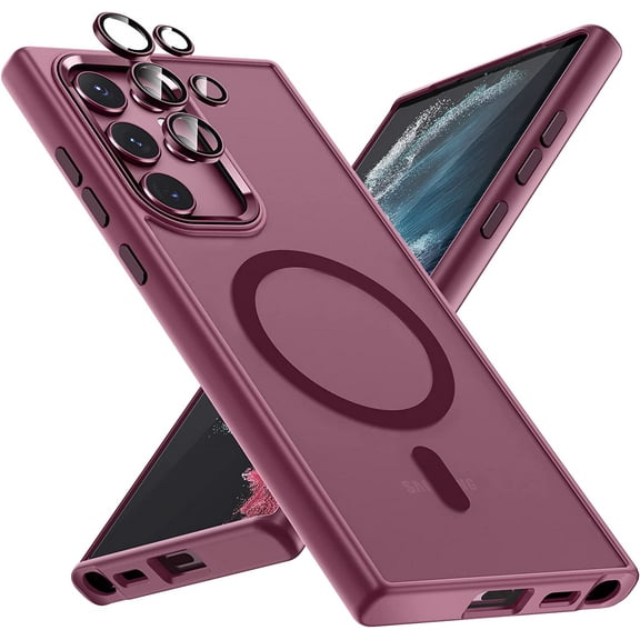 Magnetic Case Compatible with Samsung Galaxy S22 Ultra MagSafe with Camera Lens Protector Slim Thin Matte Case for Galaxy S22 Ultra,Red