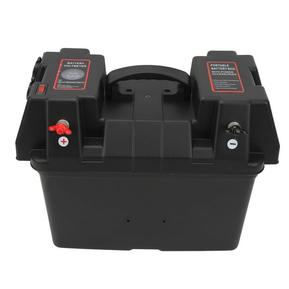 Trolling Motor Battery Box, Voltmeter Design ABS 12V Impact Resistant Marine Battery Power Center for Car for RV for ATV