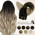 thumbnail image 2 of Clip-in Hair Extensions - Human Hair Clips Balayage (Highlights) 7pcs, 120g, Double Weft Human Hair Extensions for Women and Girls, 16 Inches, 2 of 38