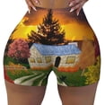 thumbnail image 2 of Haiem Fall Village Scenery No Front Seam Biker Shorts for Women Yoga Workout Gym Bike Shorts with Tummy Control Moisture-Wicking-, 2 of 9